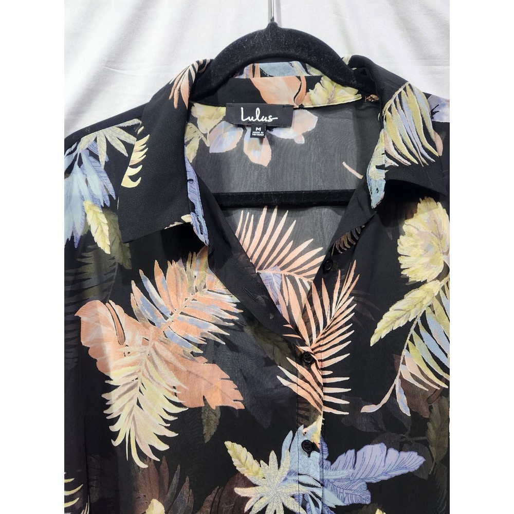 Lulus In‎ The Tropics Sheer Tropical Shirt Dress/Cover Up Size Medium - Picture 3 of 6